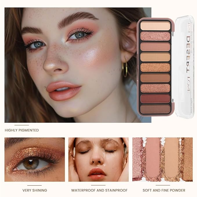 Neutral Nude Brown Eyeshadow Palette Makeup,9-Color Matte Eye shadow & Shimmer Eyeshadow Palette,Long-Lasting Waterproof Eye shadow,Versatile Eye Makeup Looks,Vegan, Cruelty-Free.