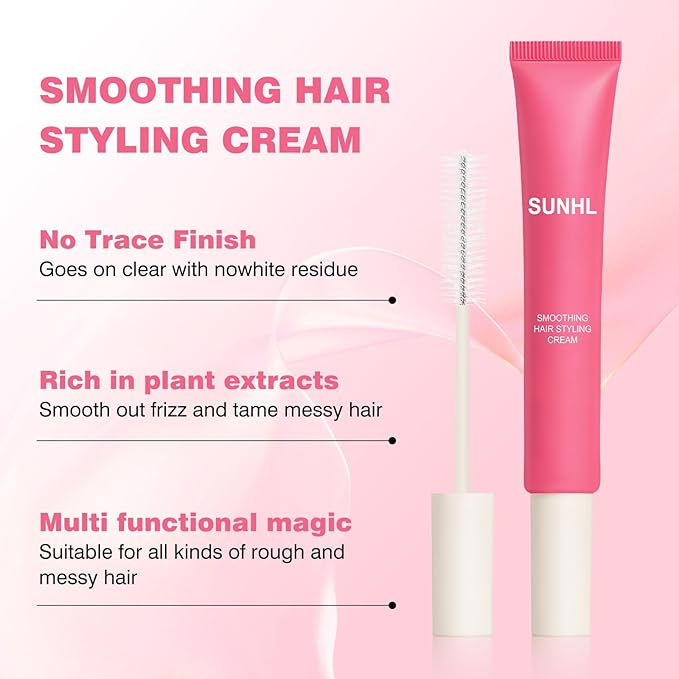 Sunnyholiday Styling Cream for Hair, Taming Wand 3-in-1 Formula Controls Flyaways, Smooths Frizz & Styles Edges Lightweight Hold, No Flaking, Slick Back Hair Products for All Hair Types (0.6 oz.)