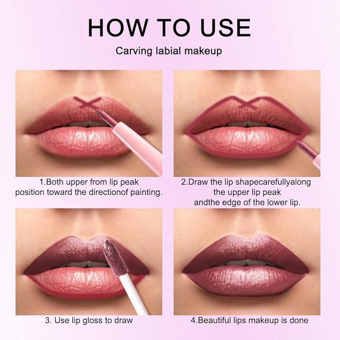 evpct 2Pcs Plum Red Brown Metallic Glitter Lip Liner and Lipstick Combo, Shimmery Lip Gloss Stain Set Makeup for Women Long Lasting Waterproof 24, Metallic Shimmer Iridescent Glossy Liquid Lipstick