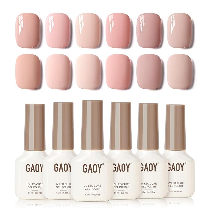 GAOY Macaron Nail Gel Polish Set Including Peach Pink Nude Shades, Sweet Minimalist Creamy Colors, Opaque Long Lasting Gel for Home & Salon Manicure