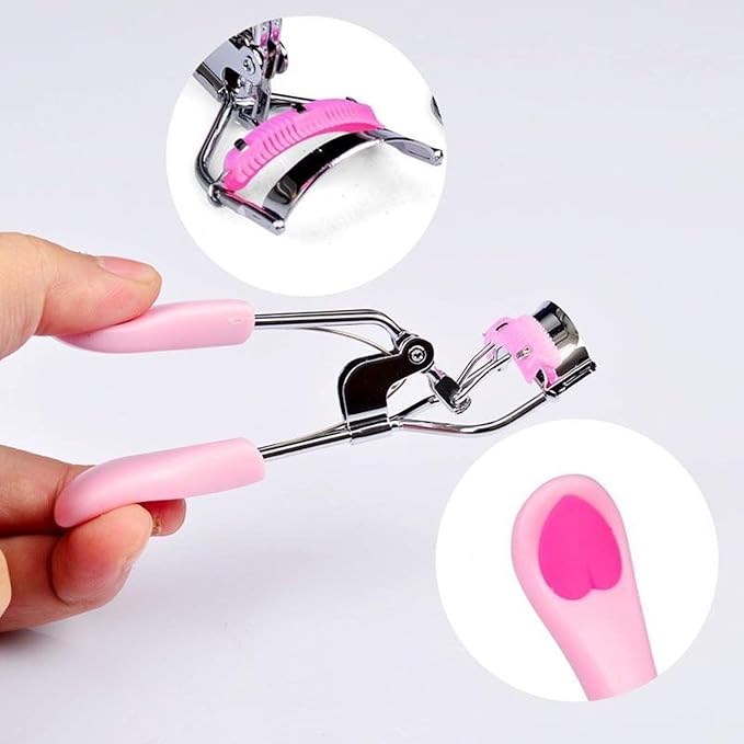 Stainless Steel Eyelash Curler with Built-in Comb Pinch Pain-Free Suitable for Any Eye Shapes and Sizes, with 5 Silicone Refill Pads (Peach Pink)