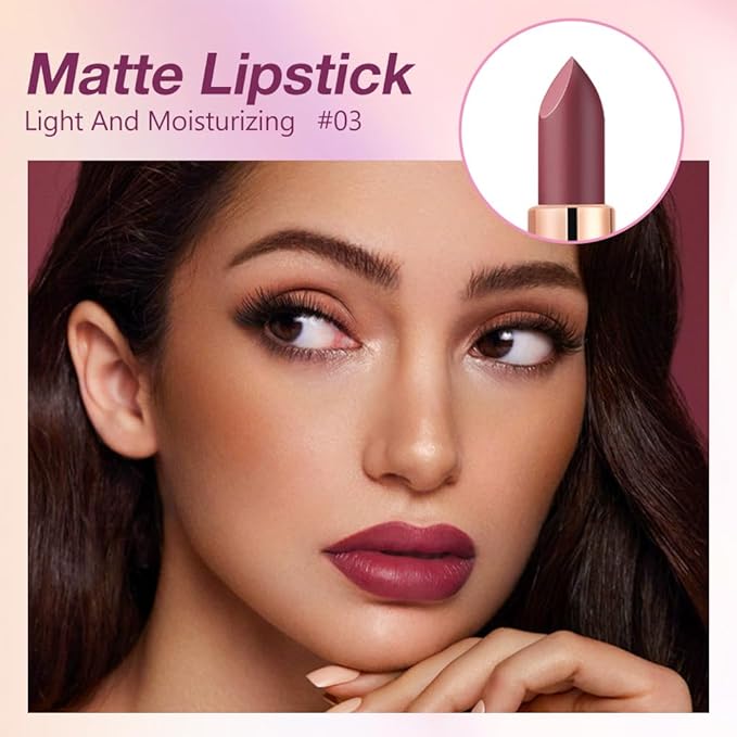 evpct Maroon Wine Red Matte Creamy Lipstick for Women, Long Lasting Waterproof Velvet Lipstick, Lip Stick Crayon Buildable Blendable Creamy Color, Longwear Lip Makeup Cruelty-free 24 hours original 03