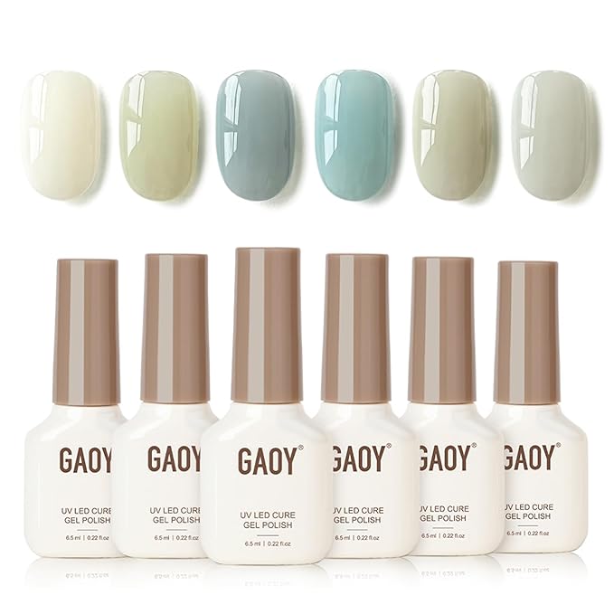 GAOY Coastal Breeze Jelly Gel Nail Polish Kit, 6 Soft Tones for Summer, Soak Off UV Cure Gel for DIY Manicure at Home and Salon