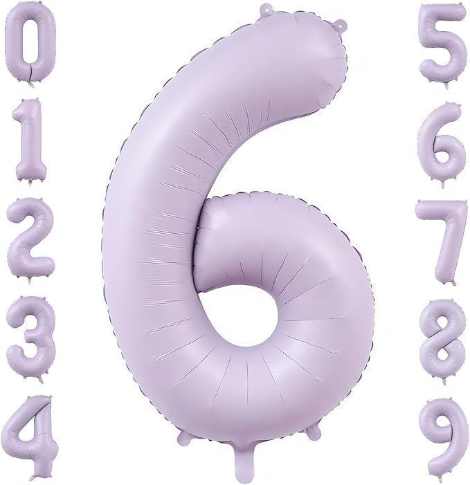 Pastel Purple 6 Number Balloons,40 Inch Light Purple 6 Balloons Large Helium Foil Mylar Purple Number 6 Balloon for Birthday Party Anniversary Decorations