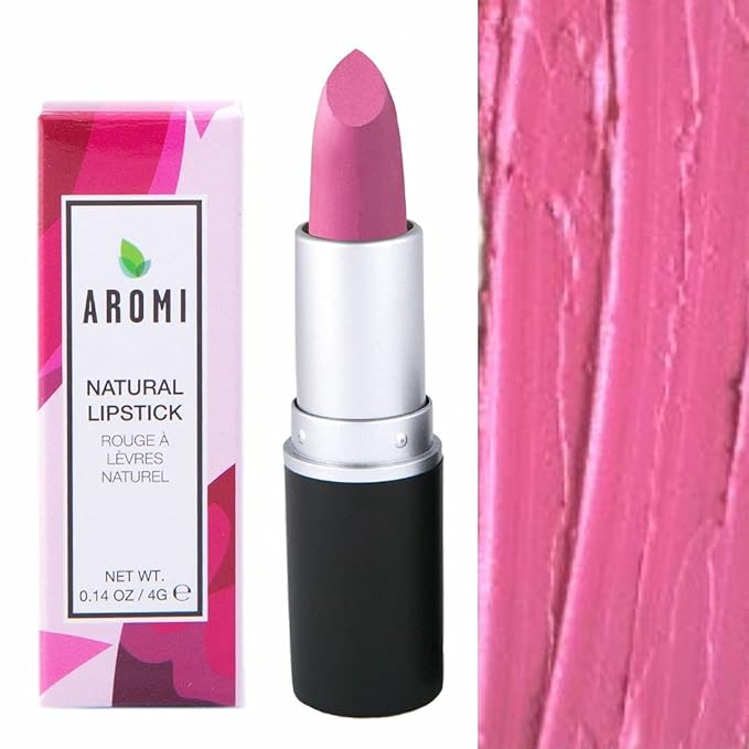 Aromi Natural Lipstick | Pink Lip Color for Women, Creamy, Moisturizing, Satin Finish, Dye-free Makeup, Vegan, Palm-free, Handmade (Pretty Pink)