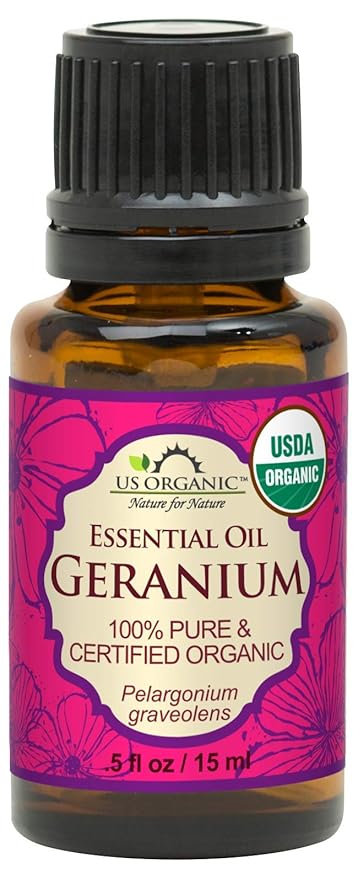 US Organic 100% Pure Geranium Essential Oil - USDA Certified Organic, Steam Distilled - W/Euro droppers (More Size Variations Available) (15 ml / .5 fl oz)