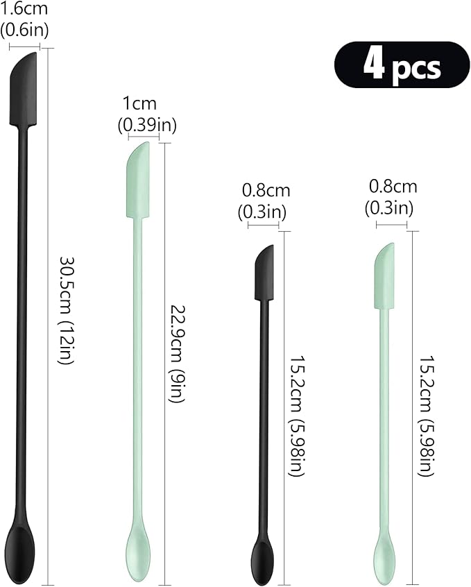 Mini Spatula Silicone Spatula Set - 4pcs Small Makeup Scrapers for Cosmetics, Reusable Beauty Tiny Tools, Thin Jar Scraper, Get the Last of the Makeup Out of the Bottle(Light Green and Black)