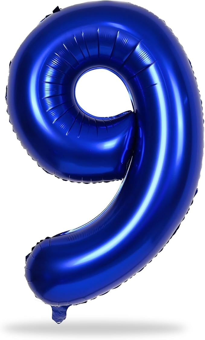 40 Inch Navy Blue Foil Balloon Number 9, Large Self Inflating Dark Blue Number Balloons 0-9 Helium Balloons Set for Boys 9th Birthday Men Anniversary Graduation Party Decoration Supplies