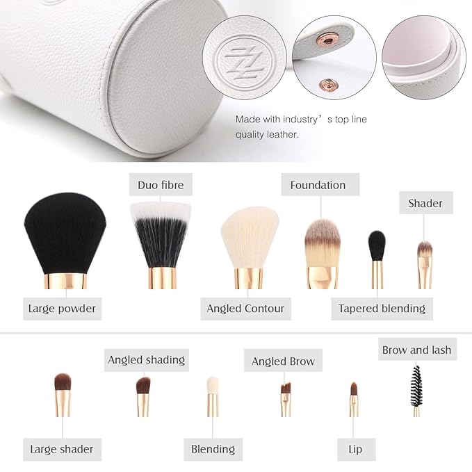 Z'OREYA Travel Makeup Brush Set White 12pcs Makeup Brushes Premium Synthetic Hair Professional Foundation Powder Contour Blush Cosmetic Eye Brush Sets With Holder