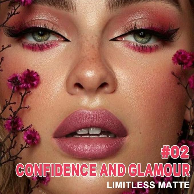 evpct 1Pcs Blush Red Matte Liquid Lipstick Lip Stain Sets for Women, Peony Flower Mauve Red Matte+Lipstick Long Lasting Permanent 24 hr Hours Magic Lipstick 24 Hours original Waterproof, 02#