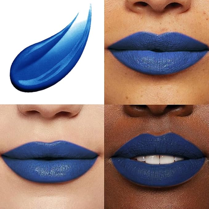 evpct 1Pcs Royal Blue Matte Liquid Lipstick Lip Stain Sets for Women, Skull Face Halloween Dark Blue Matte+Lipstick Long Lasting Permanent 24 hr Hours Magic Lipstick 24 Hours original Waterproof,21#