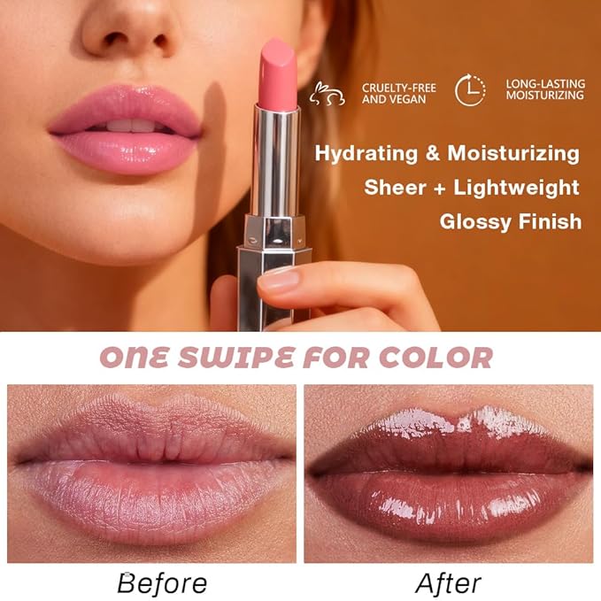 evpct 2Pcs Brown Dusty Pink Honey Lipstick Tinted Lip Balm, Sheer Hydrating Shine Tinted Lipstick for Women, Moisturizing Lip Color, Nourishing Tinted Lip Balm Plumper Gloss Stain, Glossy Shiny Finish