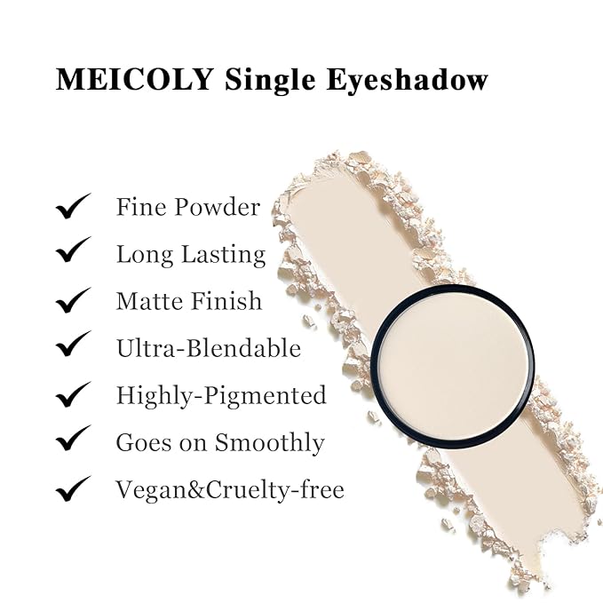 MEICOLY Off White Single Eyeshadow with Mirror,Beige Matte Eye Shadow for Halloween Makeup,Pressed Powder Eyeshadow,Matte Shade Eyelid Color Eye Makeup,High Pigment,Long Wear,Waterproof