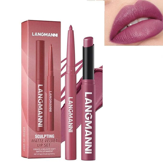 Lip Liner + Lipstick Set (12 Shades Available) -Matte Lipstick for Women, Silk Finish Hydration Lip Kit, Waterproof Smooth Creamy Texture, Bold to Nude Shades for Daily & Party Wear, Makeup Gift (09)