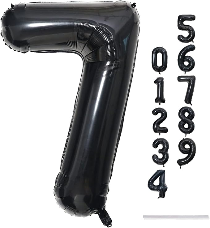 40 Inch Balloon Number 7 Black, Large Foil Number Balloons Set 0-9, Digital 7 Helium Balloons for Girls Boys Men Women 7th 17th 70th Birthday Anniversary Graduation New Year's Eve Party Decoration