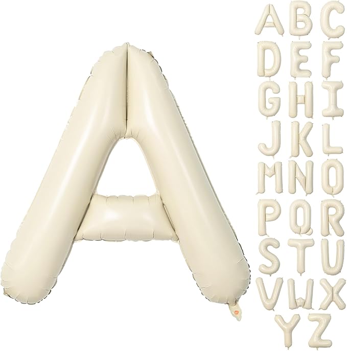 40 Inch Letter Balloons A, Big Custom A-Z Alphabet Foil Name Balloon Cream White, Self Inflating Beige Customize Helium Balloon Letters A for Women Girls Birthday Bride Baby Shower Party Decorations