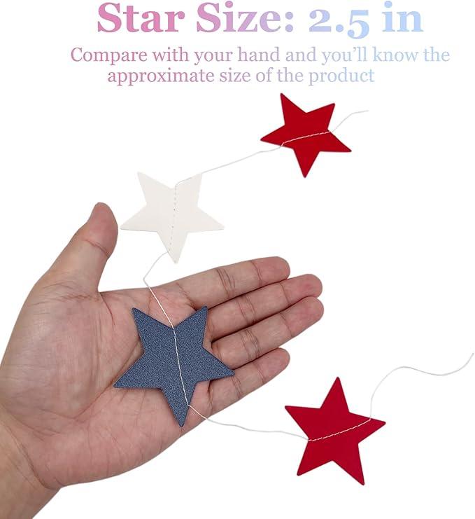 Yzurbu 4th of July Decorations, Red White & Blue Decorations, 78ft Patriotic Star Garland, 6 Strings Star Streamers Banner Hanging Decoration, Labor Day, Patriot Day, Memorial Day, Party Decor