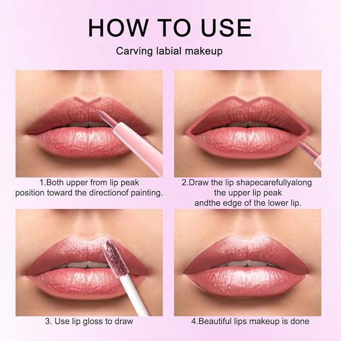 evpct 2Pcs Pink Red Hot Pink Metallic Glitter Lip Liner and Lipstick Combo, Shimmery Lip Gloss Stain Set Makeup for Women Long Lasting Waterproof 24, Metallic Shimmer Iridescent Glossy Liquid Lipstick