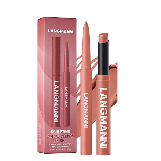 Lip Liner + Lipstick Set (12 Shades Available) -Matte Lipstick for Women, Silk Finish Hydration Lip Kit, Waterproof Smooth Creamy Texture, Bold to Nude Shades for Daily & Party Wear, Makeup Gift (05)