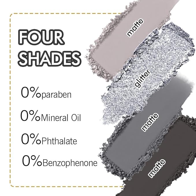4 Colors Eyeshadow Makeup Palette,Black Gray Natural Neutral Nude Smoke Eye Shadow Palette with Mirror,Long Lasting Naturing-Looking,Waterproof,Travel Size