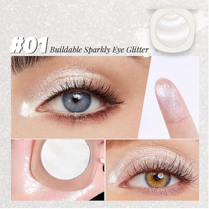 Pearl White Silver Shimmer Glitter Sparkling Monochrome Eyeshadow Palette,Metallic Single Eye Shadow for Older Women,Long Lasting Naturing-Looking Eye Makeup