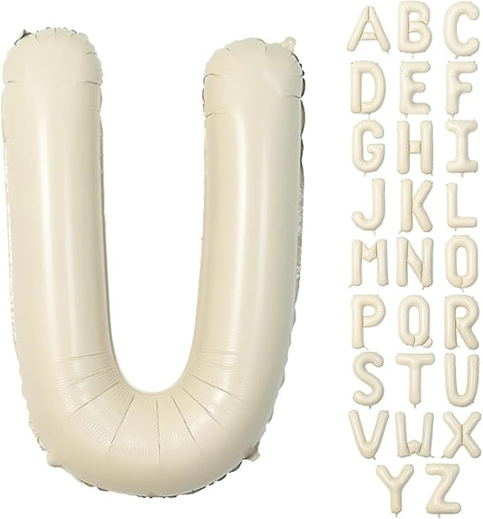 40 Inch Letter Balloons U, Big Custom A-Z Alphabet Foil Name Balloon Cream White, Self Inflating Beige Customize Helium Balloon Letters U for Women Girls Birthday Bride Baby Shower Party Decorations
