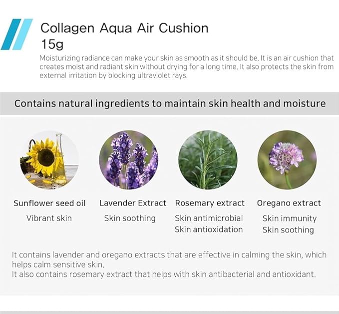 ENOUGH Collagen Aqua Air Cushion SPF 50, Full Coverage Hydrating Foundation Makeup, Tinted Moisturizer Sunscreen, Korean Skin Care Cosmetics for Women, Dewy Finish & Collagen Boost (#21 Natural glow)