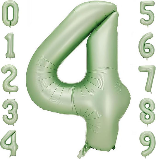 Sage Green 4 Number Balloon,Olive Green 4 Balloons 40 Inch Large Helium Foil Mylar Birthday Balloons for Boy Girl Baby Shower Birthday Jungle Party Decorations