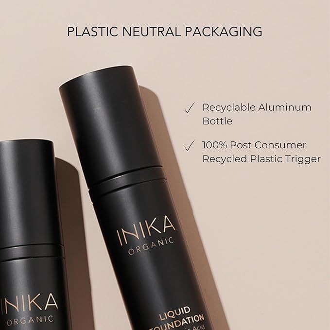 INIKA Organic Full Coverage Liquid Foundation Makeup with Hyaluronic Acid and Argan Oil, Vegan and Organic Foundation for Skin Elasticity and Plumpness, Natural Coverage, Beige, 30ml