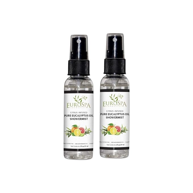 EuroSpa Aromatics Pure Eucalyptus Oil ShowerMist and Steam Room Spray, All-Natural Premium Aromatherapy Essential Oils - Citrus Infused, 2oz, 2 Pack