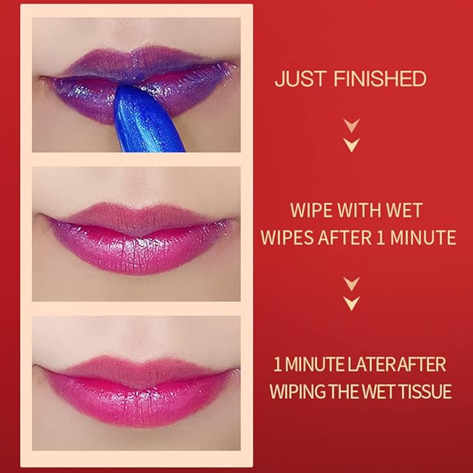 Blue Magic Lipstick, Shimmer Color Changing Lipstick(Blue Changed into Pink), Natural Moisturizing Lip Balm Labiales Magicos Long Lasting Nutritious Lipstick For Women