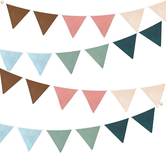 2 Sets of Brown Pink Blue Green Nursery Garland 24pcs Rainbow Linen Fabric Baby Banner Triangle Pennant Flags Streamers for Kids Birthday Boho Baby Shower Party Decorations Baby Bedroom Nursery Decor