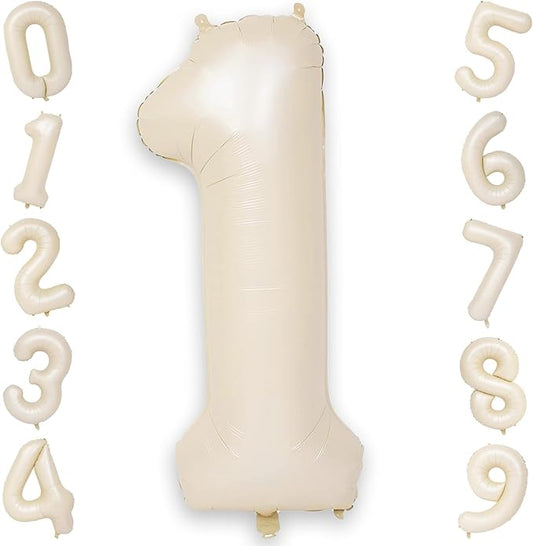 40 Inch Cream Number 1 Balloon, Beige Large Self Inflating Foil One Balloons for 1st Birthday Decorations Boys Girls, Digital 1 Helium Balloon for First Birthday Baby Shower Anniversary Party Supplies