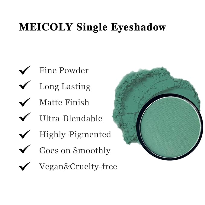 MEICOLY Single Green Eyeshadow Palette with Mirror,Matte Green Eye Shadow for St Patricks Day Makeup,Pressed Powder Eyeshadow,Matte Shade Eyelid Color Eye Makeup,High Pigment,Long Wear