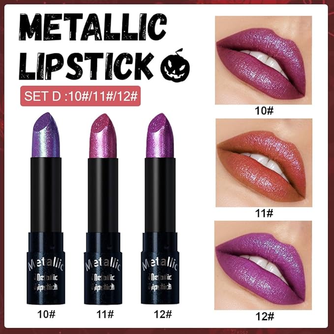 3Pcs Metallic Lipstick for Women,Lightweight Non-Drying Shimmer Frosted Lipsticks Kit Set,Glitter Lip Gloss Stain Long Lasting Waterproof No Smudge Proof No Transfer 12 Hour,Cruelty-Free Makeup (D)