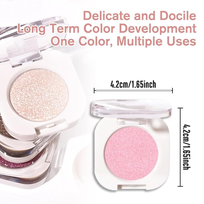 Pink Single Shimmer Eyeshadow Makeup, Neutral Powde Eye Shadow for Women, Bright Light Pink Rose Glitter Sparkle Singles Eyeshadow Palette Pigmented Waterproof, Girls Monochrome Eyeshadows Gift