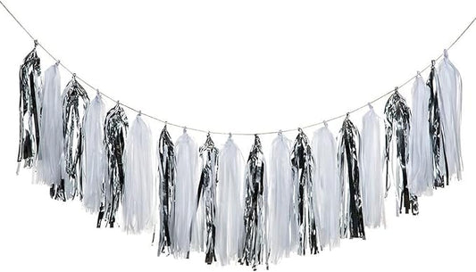 Silver and White Tassel Garland,Paper Tassel Banner,Table Decor,White Silver Tissue Tassels Party Decor Supplies for Party,DIY Kits - (20 PCS)