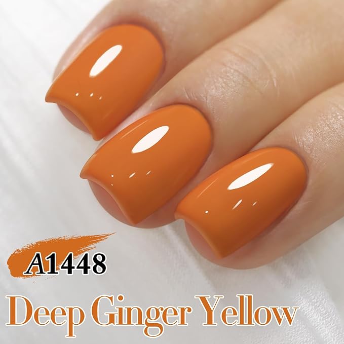 Double Rhythm 15ML Gel Polish Pure Sheer Same Color Same Bottle Soak Off Gel Polish Art Manicure Salon DIY at Home for Women (Deep Ginger Yellow-A1448)