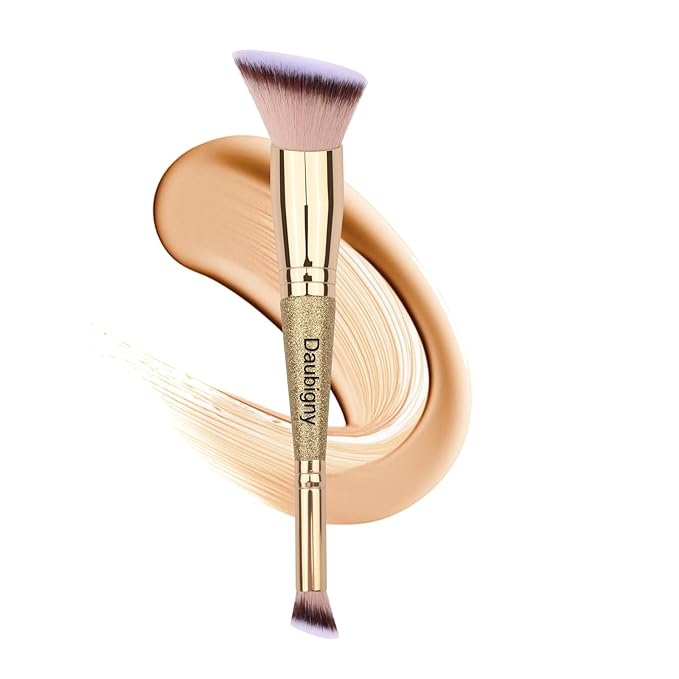 Daubigny Makeup Brushes Angled Dual-ended Foundation Brush Concealer Brush Perfect for Any Look Premium Luxe Hair Rounded Taperd Flawless Brush Ideal for Liquid, Cream, Powder,Blending,