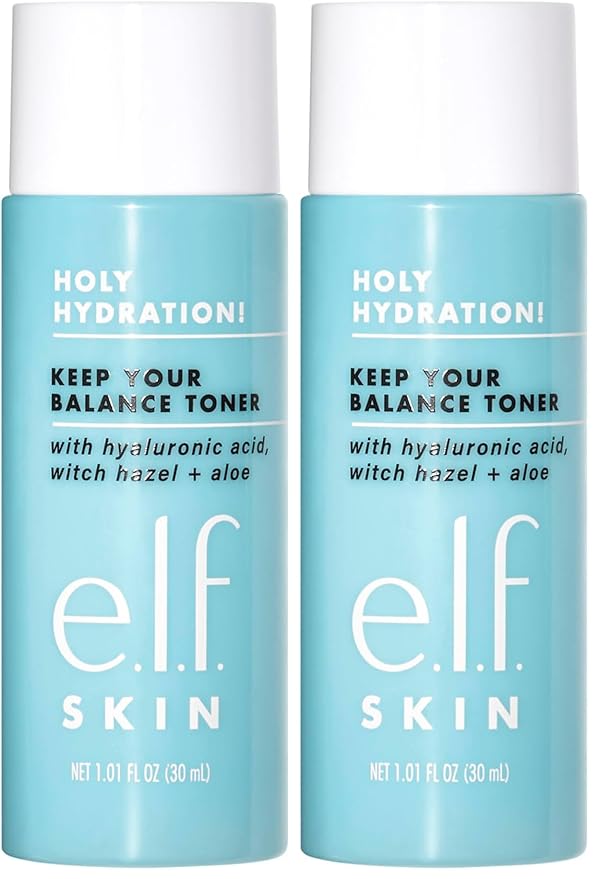 e.l.f. Skin Holy Hydration! Keep Your Balance Toner Mini, Gentle, Refreshing, Removes Makeup & Impurities, Hydrates, Cleanses, Soothes, Infused with Hyaluronic Acid, Witch Hazel and Aloe (Pack of 2)