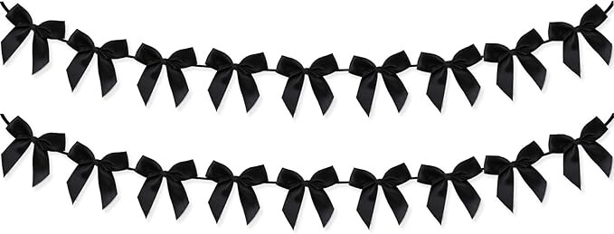 2pcs Bow Garland Banner, Ribbon Bow Party Decorations for Baby Shower Girls Bow Coquette Birthday Party Decor (Black)