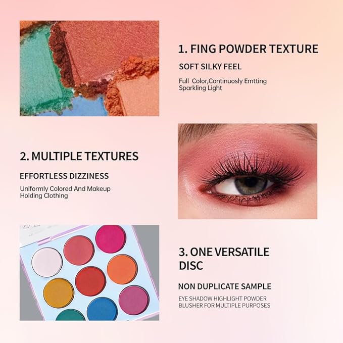 9-Color Bright Eyeshadow Palette – Vibrant Matte Rainbow Shades, Pink, Yellow, Green & Blue Tones, Long-Lasting, Waterproof, Blendable, Ideal for Party, Stage, or Trendy Everyday Makeup 03