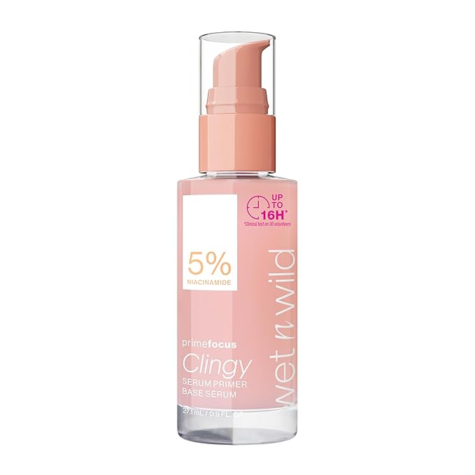 wet n wild Prime Focus Clingy Serum Primer, Hydrating & Brightening with 5% Niacinamide & 8% Glycerin, Long-Lasting 16-Hour Wear, Dewy Finish Skin-Enhancing Formula, Cruelty-Free