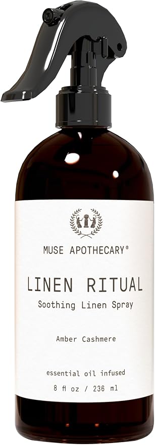 Muse Apothecary Linen Ritual - Aromatic, Soothing, and Relaxing Linen Mist, Laundry and Fabric Spray - Infused with Aromatherapy Essential Oils - 8 oz, Amber Cashmere