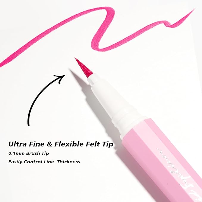 Liquid Eyeliner, Neon Pink Eyeliner Pen, Ultra Fine Pink Eye Liner, High Pigmented Colored Liquid Eyeliner, Felt & Flexible Tip Applicator for Precise Line Application, (Flirty Flamingo)