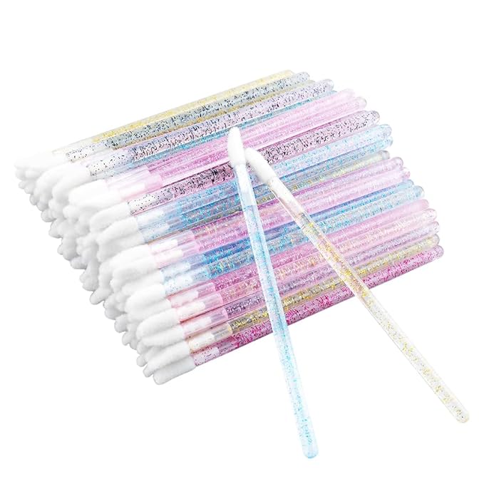 100PCS Glitter Crystal Lip Brush, Disposable Lip Brushes Lip Gloss Applicators Lipstick Gloss Wands Applicator Perfect Makeup Tool Kits (Multi-colored)