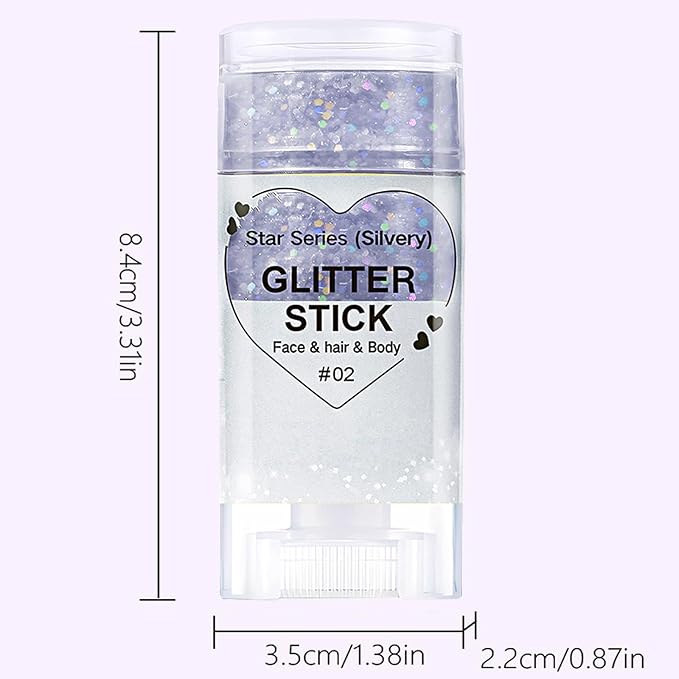 Silver Hair Glitter Stick, Chunky Sequins Body Face Glitter for Kids,Rave Music Festival Singer Concert Outfits for Women,Waterproof Shimmer Accessories for Parties & Events
