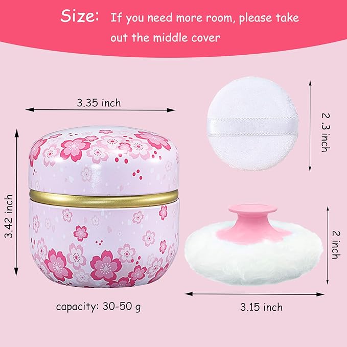 Body Powder Puff and Container for Dusting Powder, Women Powder Puff and Powder Case for Bath and Travel (Light Pink)