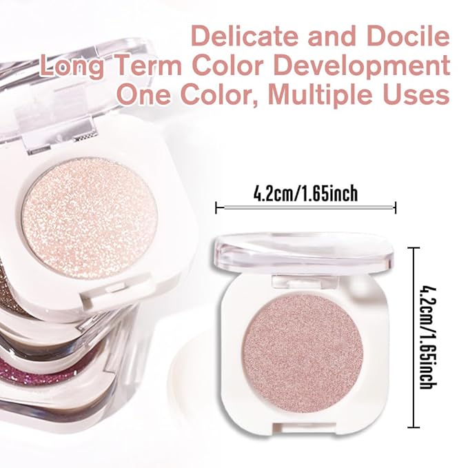 Champagne Shimmer Single Eyeshadow, Lightweight Blendable Mini Eye Shadow for Older Women, Monochrome Eyeshadow Palette Makeup Pigmented Waterproof, Vegan & Cruelty-Free, 24