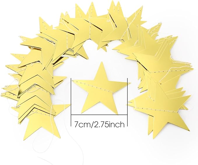 Patelai 78 Feet Glitter Star Garland Banner Decoration Hanging String Star New Year Eve Party Supplies Gold Black Party Decor for 2026 New Year Valentines Wedding Birthday (Gold and Pink)